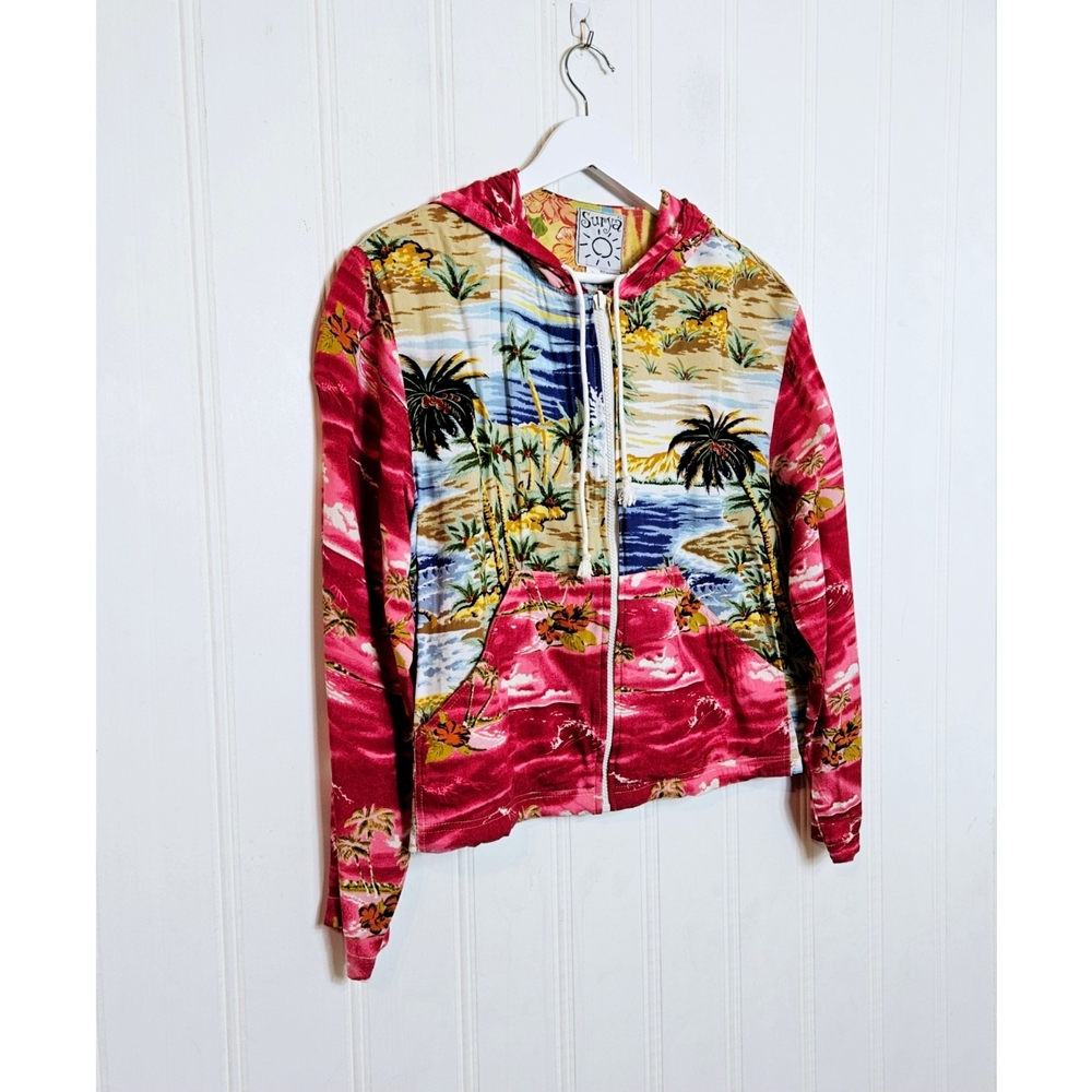 SUNNY ECO Pink Tropical Print Zip Hoodie Jacket
